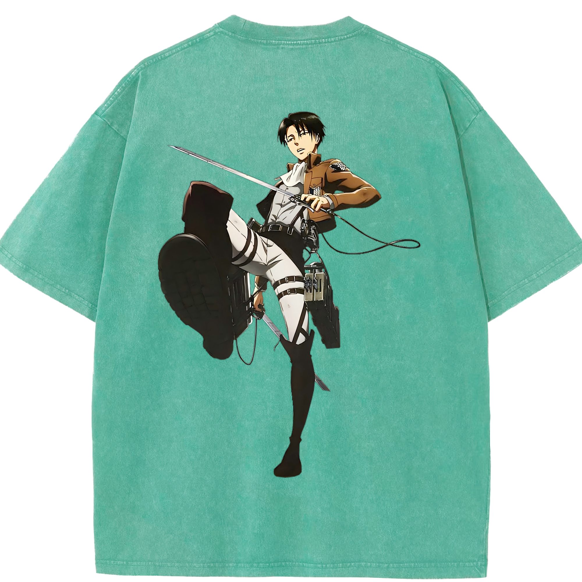 （画像用） 進撃の巨人 リヴァイ·アッカーマン Attack on Titan Levi Ackerman 綿100% ヴィンテージ風 半袖Tシャツ（背面プリント）
